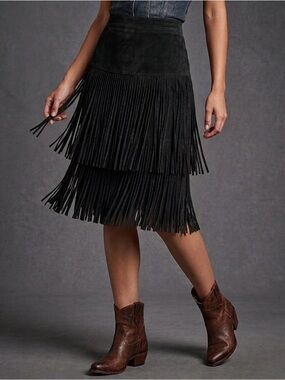 Vtg Fringe Tiered Skirt Womens 2XL Black Western Cowgirl Flapper Anti-Minimalist